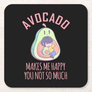 Avocado Makes Me Happy Square Paper Coaster