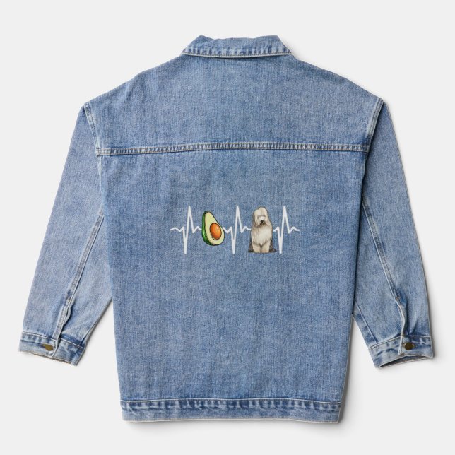 Avocado Old English Sheepdog Heartbeat Dog  Denim Jacket (Back)