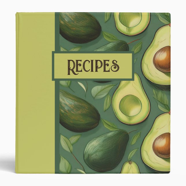 Avocado Pattern Recipe Organization Binder (Front)