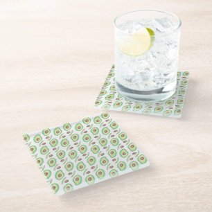 Avocado Pits Slices Fruit Hand Drawn Pattern Glass Coaster