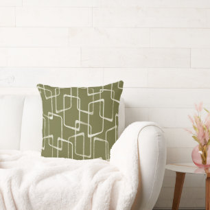 Avocado Retro Lino Print Geometric Pattern Throw Pillow