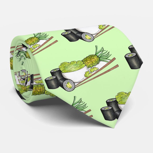 Avocado Rolls Wasabi Sushi Japanese Food Dinner Tie (Rolled)