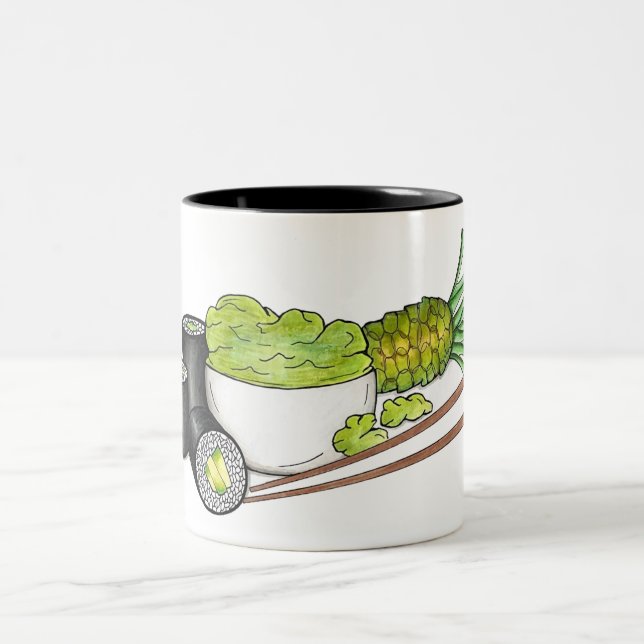 Avocado Rolls Wasabi Sushi Japanese Food Dinner Two-Tone Coffee Mug (Center)