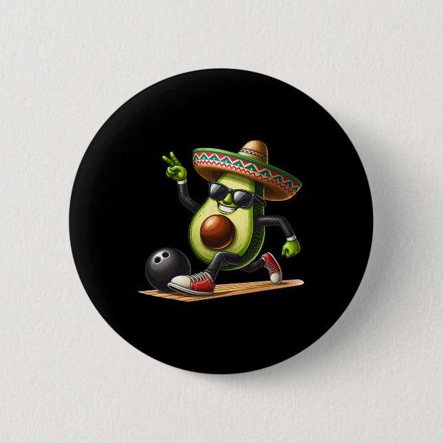 Avocado Showing Bowling Skills Cinco De Mayo Funny 2 Inch Round Button (Front)