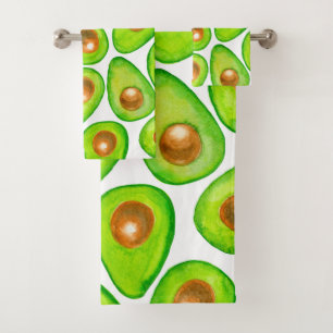 Avocado slices watercolor bath towel set