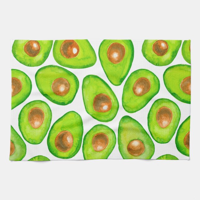 Avocado slices watercolor kitchen towel (Horizontal)