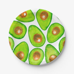 Avocado slices watercolor paper plate
