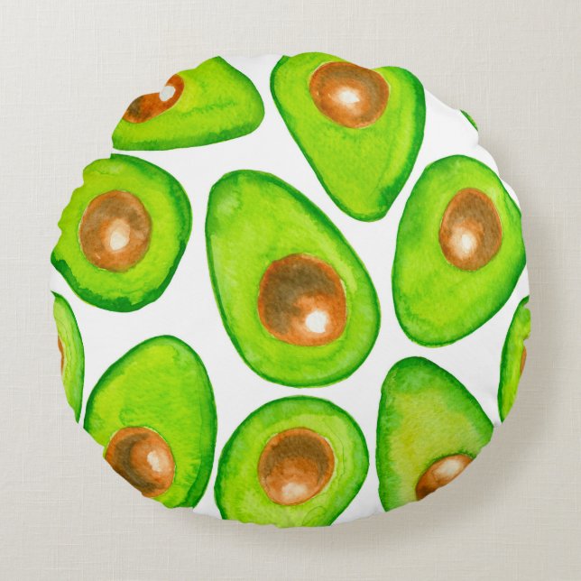 Avocado slices watercolor round pillow (Front)