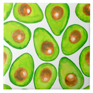 Avocado slices watercolor tile