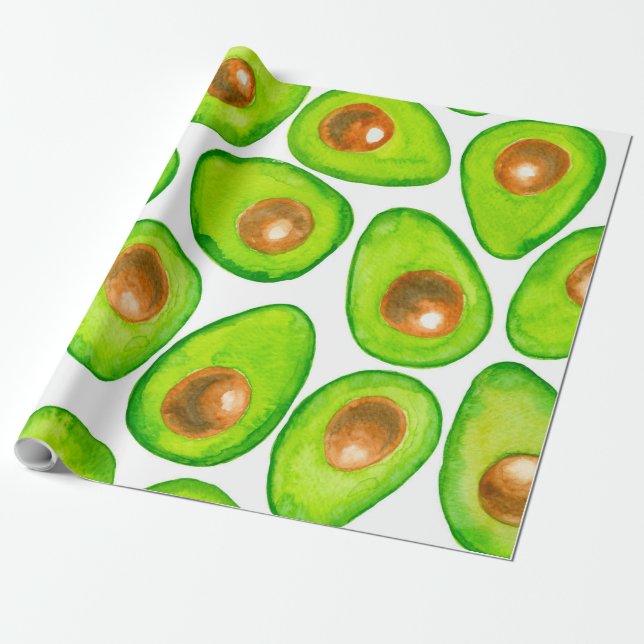 Avocado slices watercolor wrapping paper (Unrolled)