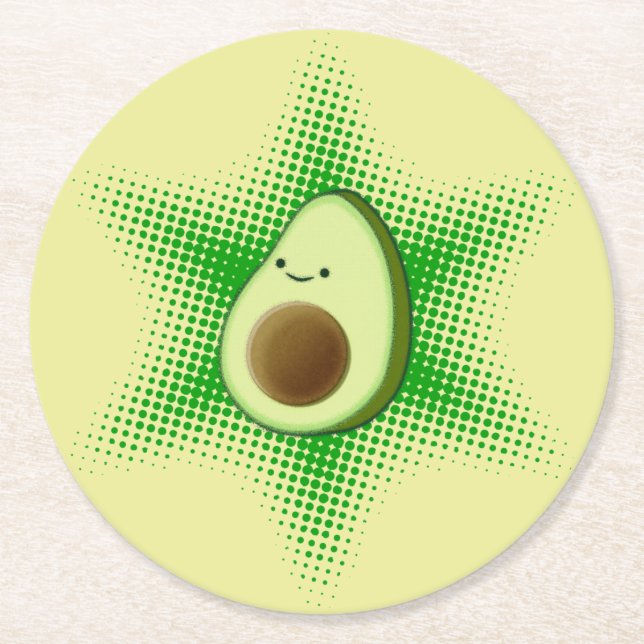 Avocado Superstar Cute Round Paper Coaster (Front)