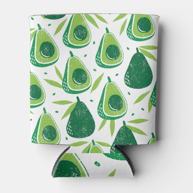 Avocado, textured stamp, seamless pattern. can cooler (Front)