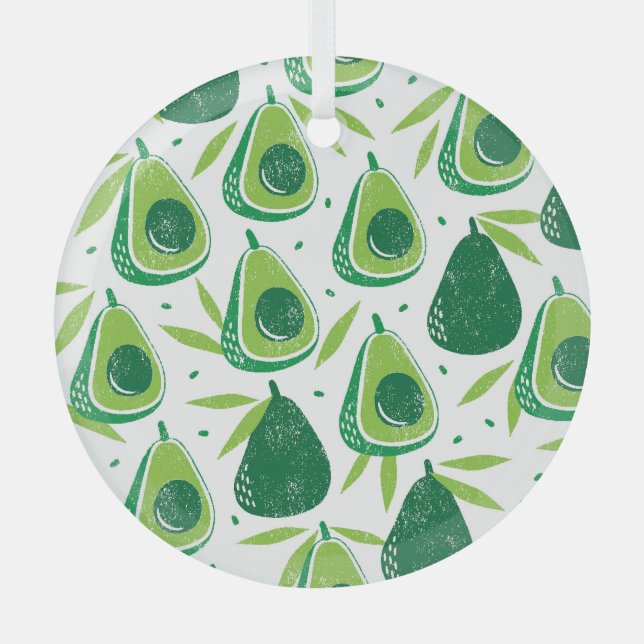 Avocado, textured stamp, seamless pattern. glass ornament (Front)