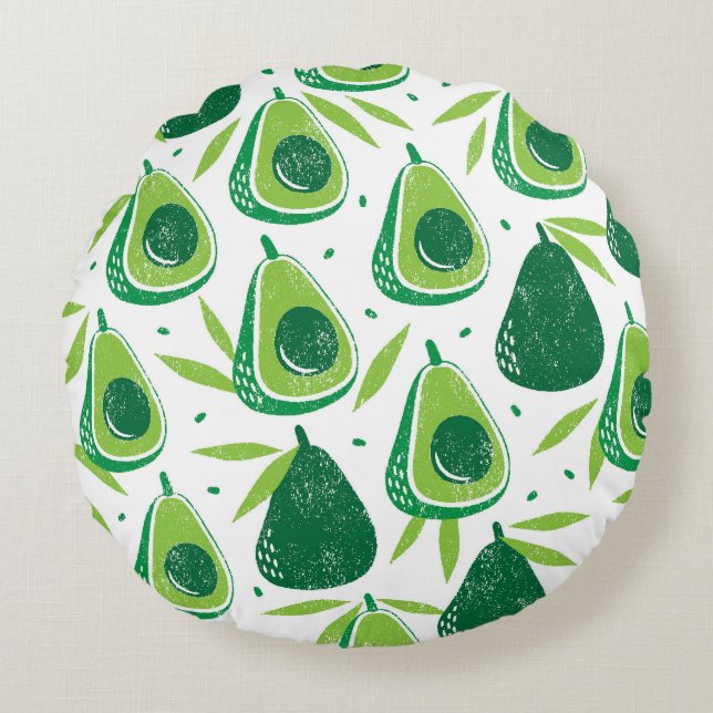 Avocado, textured stamp, seamless pattern. round pillow (Front)