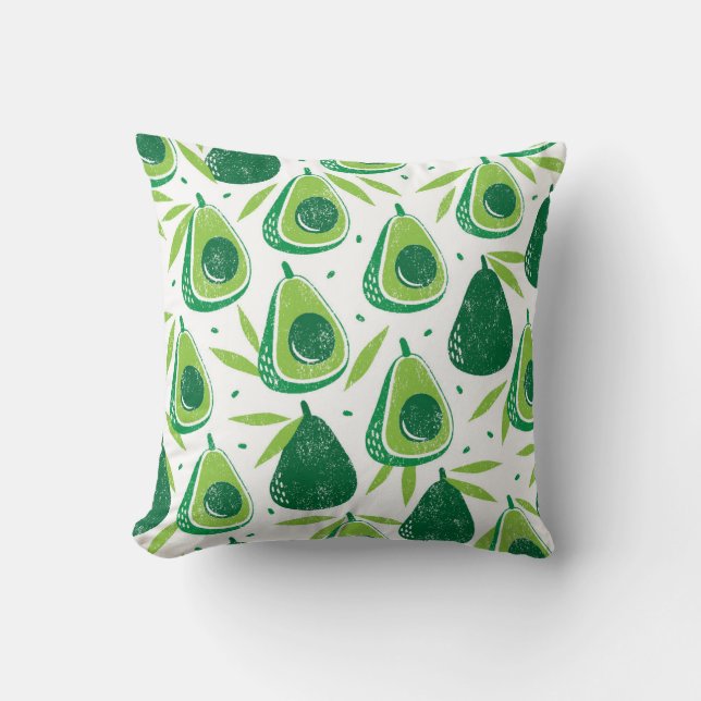 Avocado, textured stamp, seamless pattern. throw pillow (Front)