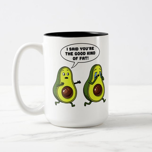 Avocado The Good Kind Of Fat Funny Vegan Joke Two-Tone Coffee Mug (Left)