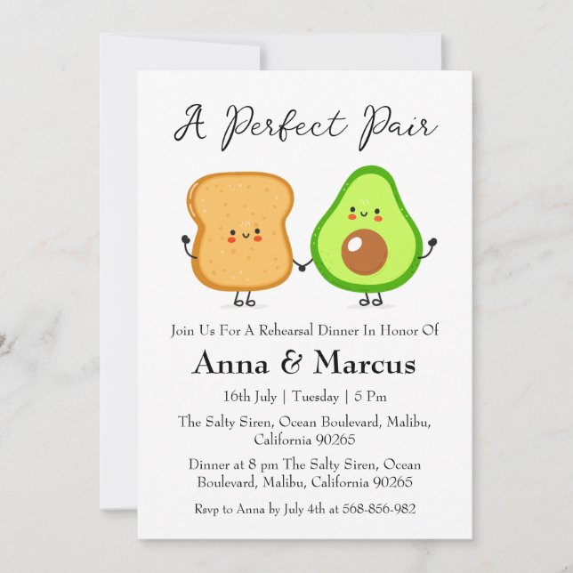 Avocado & Toast a perfect pair bridal dinner Invitation (Front)