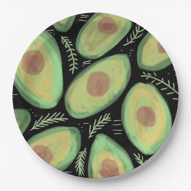 Avocado Tomato Salad Greenery Pattern Paper Plate (Front)