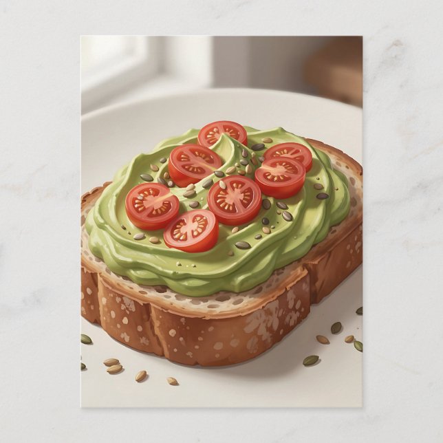 Avocado Tomato Toast Fresh Breakfast Art Postcard (Front)