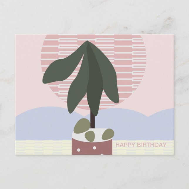 Avocado Tree Blush Muted Birthday Geometric Postcard (Front)