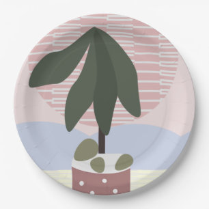 Avocado Tree Blush Muted Geometric Pink Green Paper Plate