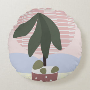 Avocado Tree Blush Muted Geometric Pink Green   Round Pillow