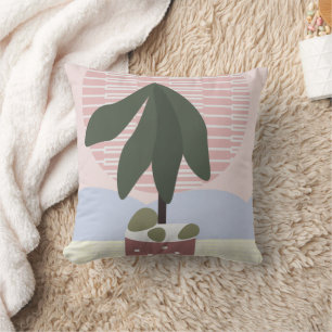 Avocado Tree Blush Muted Geometric Pink Green  Throw Pillow