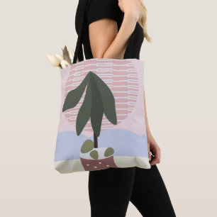 Avocado Tree Blush Muted Geometric Pink Green   Tote Bag