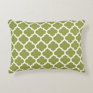 Avocado White Moroccan Quatrefoil Pattern #5 Accent Pillow
