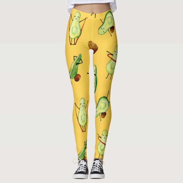 Avocado Workout: Fun Watercolor Pattern Leggings (Front)