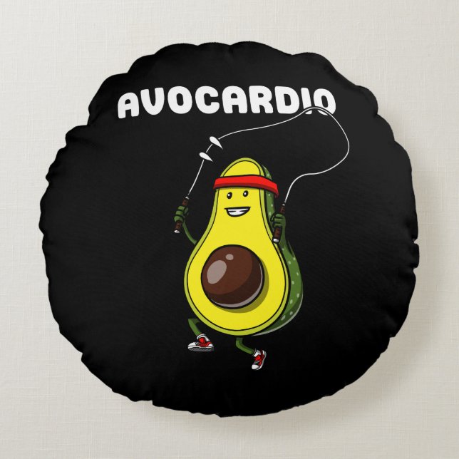 Avocardio Avocado Fitness Vegan Cardio Exercise Round Pillow (Front)