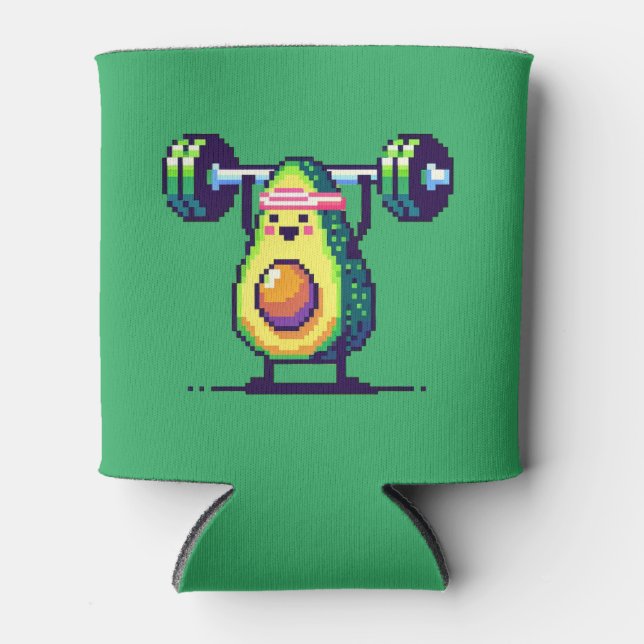 Avocardio Workout - Quirky 8-bit Fitness Avocado Can Cooler (Front)