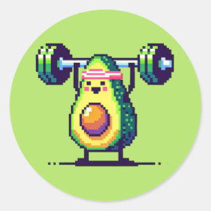 Avocardio Workout - Quirky 8-bit Fitness Avocado Classic Round Sticker