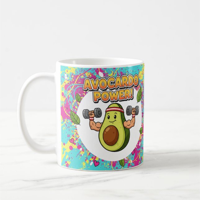 Avocardo Power Funny Cartoon Design Coffee Mug (Left)