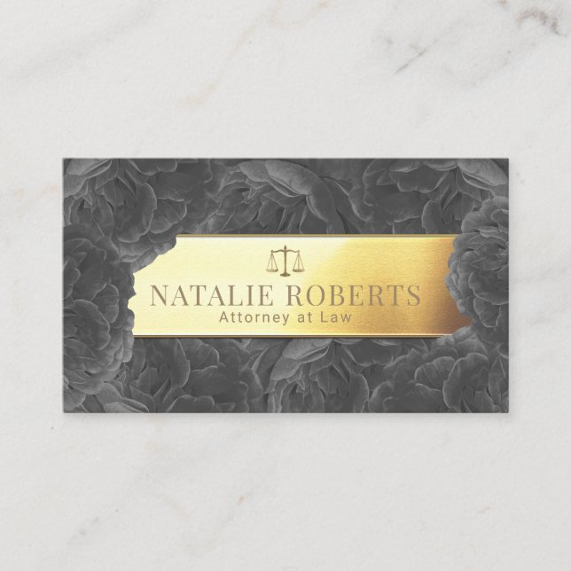 Avocat Procureur Étiquette Or Elegant Grey Floral (Devant)