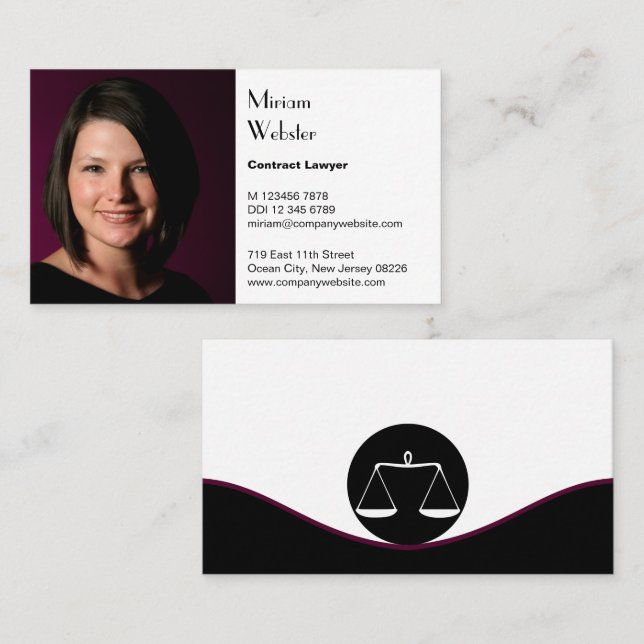 Avocat professionnel Cartes de visite noir et blan (Devant / Derrière)