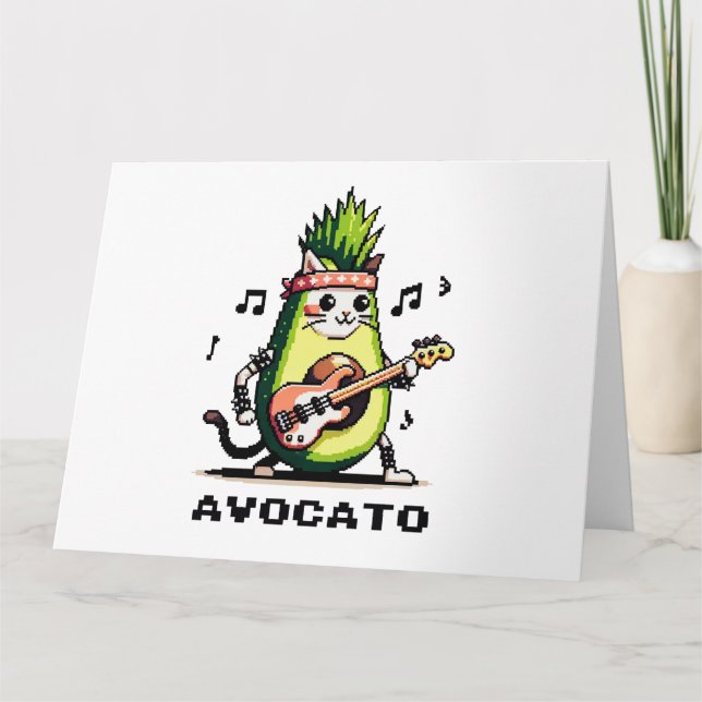 Avocato Bassist - Punk Cat Avocado Pixel Art Card (Front)