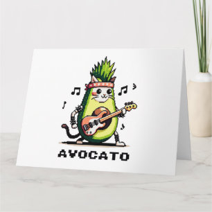 Avocato Bassist - Punk Cat Avocado Pixel Art Card