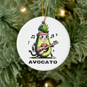 Avocato Bassist - Punk Cat Avocado Pixel Art Ceramic Ornament