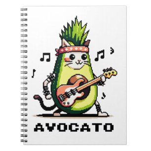 Avocato Bassist - Punk Cat Avocado Pixel Art Notebook