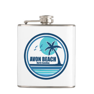 Avon Beach North Carolina Palm Tree Birds Hip Flask