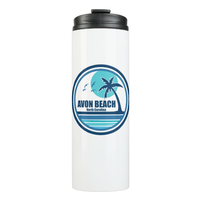 Avon Beach North Carolina Palm Tree Birds Thermal Tumbler (Front)
