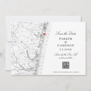 Avon-by-the-Sea NJ Map Elegant Black White QR Save The Date