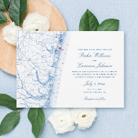 Avon-by-the-Sea NJ Map Elegant Navy Blue Wedding