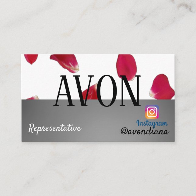 Avon Instagram logo silver aesthetic roses Business Card (Front)