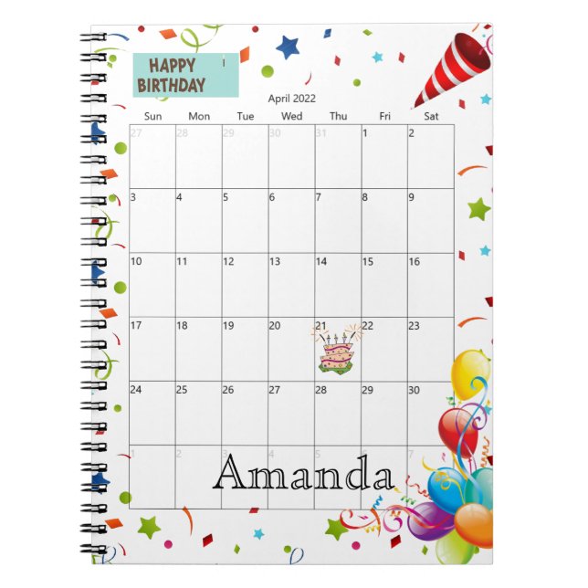 Avril 2022 Calendrier Joyeux Carnet d'anniversaire (Devant)