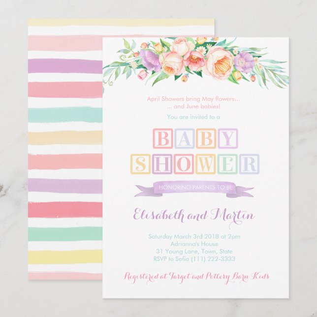Avril Douches Mai Fleurs Bébé Douche Invitations (Devant / Derrière)