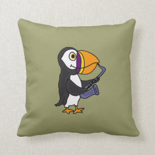 AW- Funny Puffin Playing Saxophone Pillow