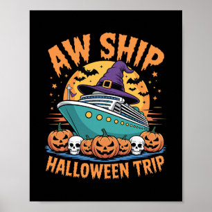 Aw Ship Halloween Cruise Spooky Travel Matching Tr Poster