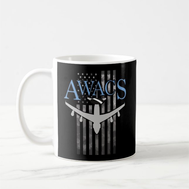 Awacs On Faded Us Flag Coffee Mug (Left)